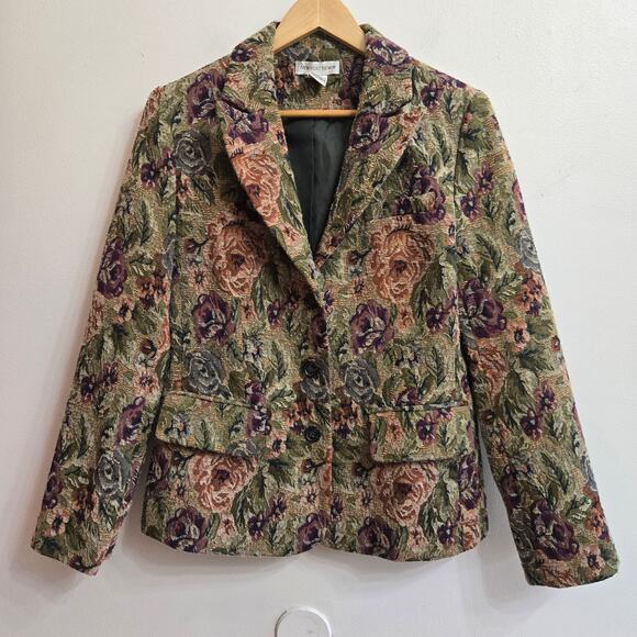 Newport News Women Vtg 90s Y2K Whimsigoth Cottage Twee Floral Tapestry Blazer 10 - Picture 1 of 12